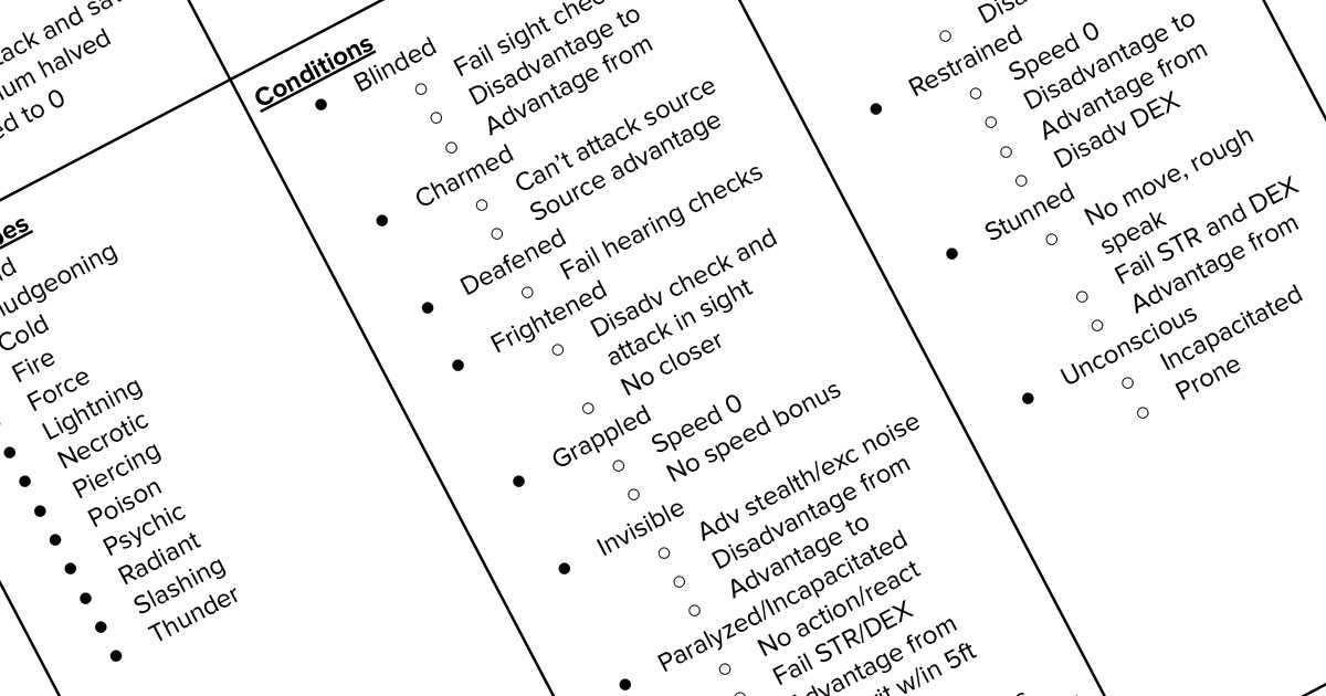 My 5E Mechanics Cheat Sheet